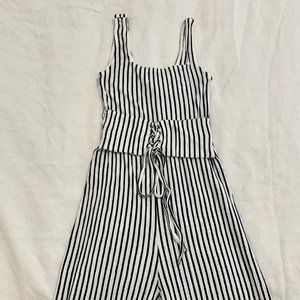 Bershka Jumpsuit White & Black Striped XS